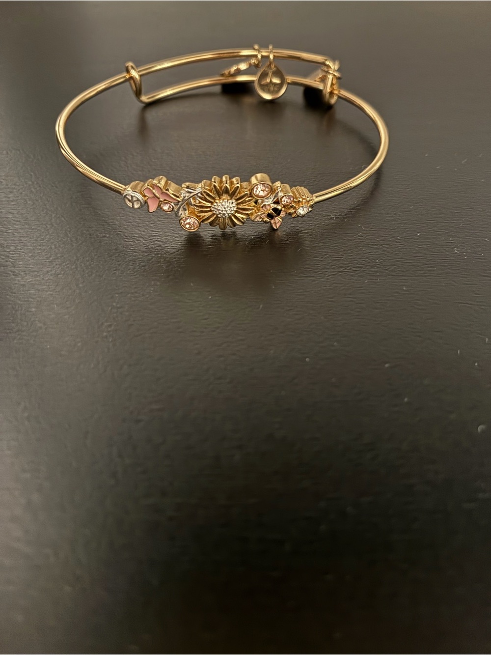 Alex and Ani Gold Floral Bracelet with Pink Accent